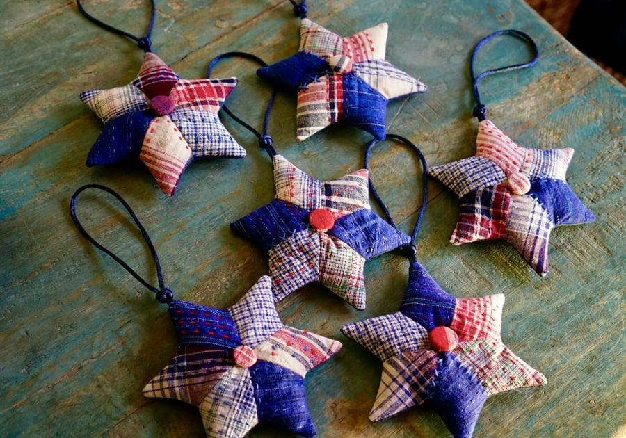Vintage Fabric Star Ornament for Christmas Patchwork Stuffed Ornament
