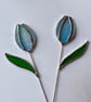 Individual iridescent teal blue stained glass tulip stem, handmade flowers - Image 3