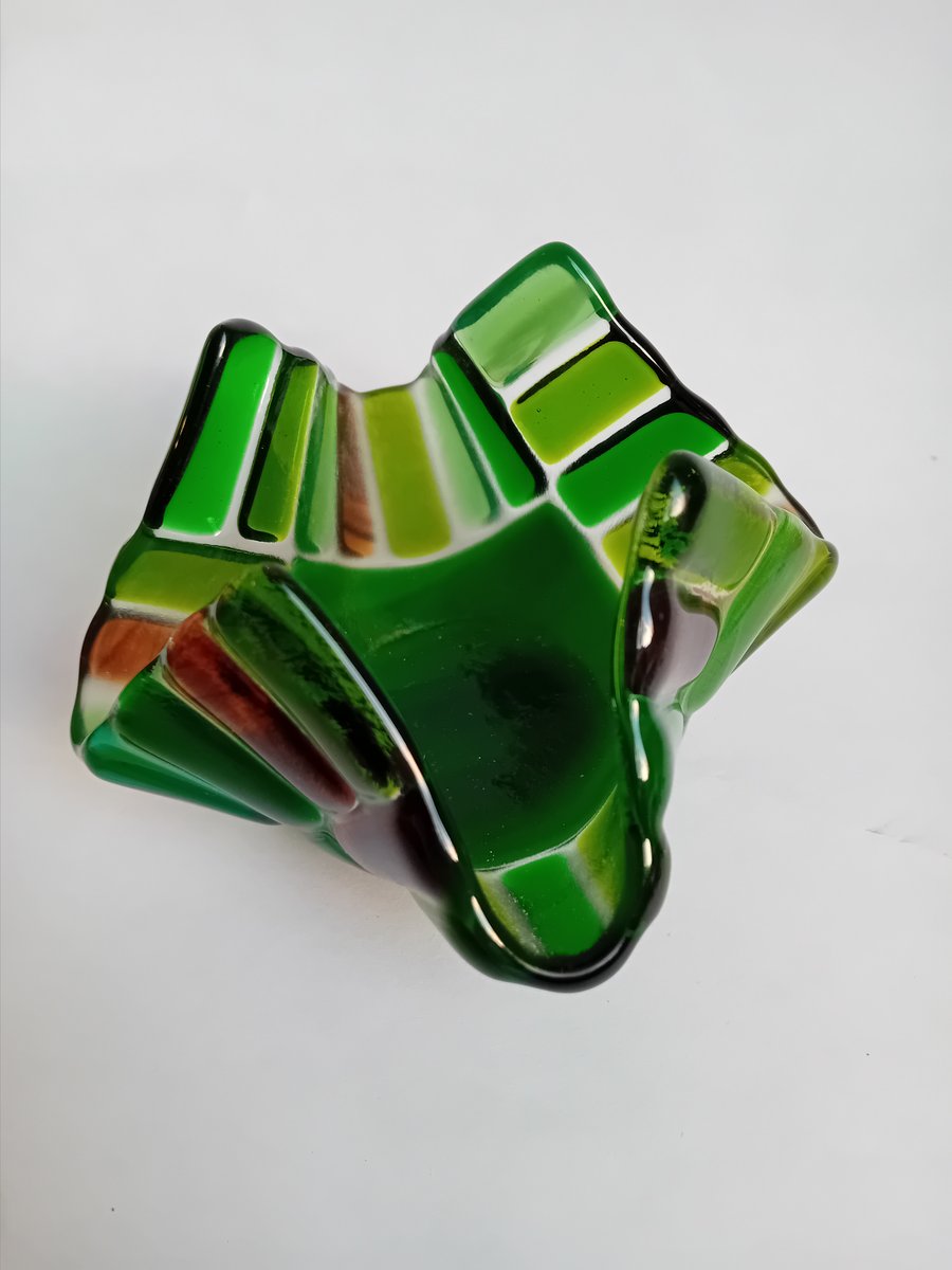 Green Fused Glass Tealight Holder