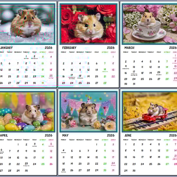 Hamsters 2026 A4 Calendar Wall Hanging 