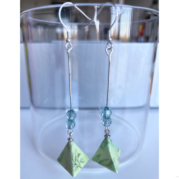Origami Triangle Earrings, Triangle Earrings, Fold Earrings, Green Earrings