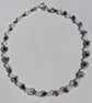 Frosted Clear Quartz & Black Hematite Gemstone Beaded Silver Heart Necklace - Image 6