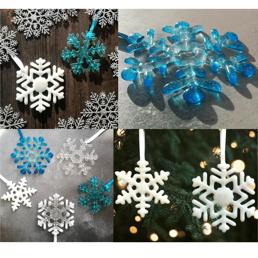 Handmade Fused Glass Snowflake - Hanging Christmas Tree Decoration - Suncatcher