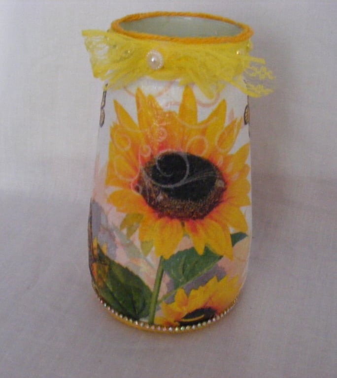 Decoupaged Sunflower Glass Lamp