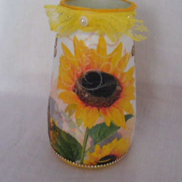 Decoupaged Sunflower Glass Lamp