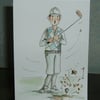 Golfer greetings card cartoon original, (ref 697)