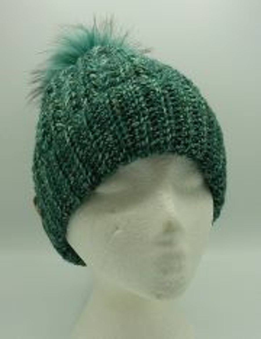 Teal Beanie with Large Pom Pom