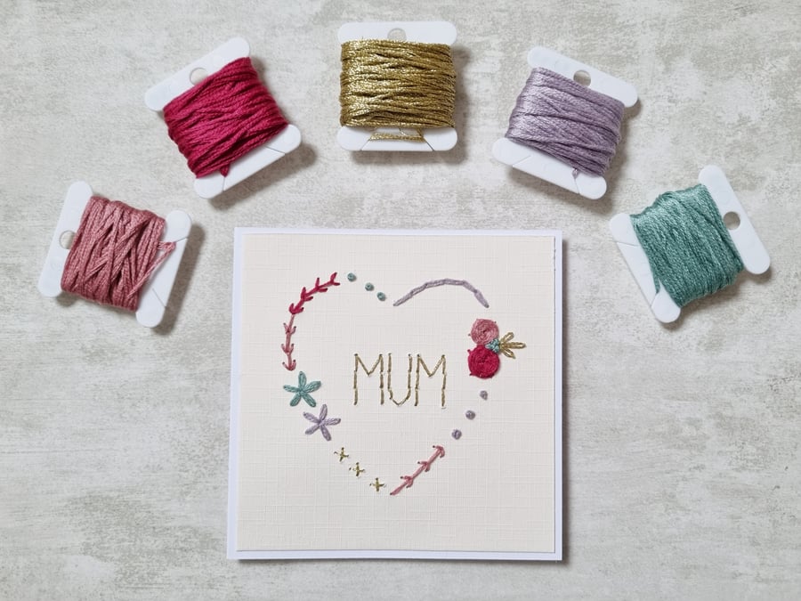  Mum Embroidered Card, Mother's Day Card, New Mum Card