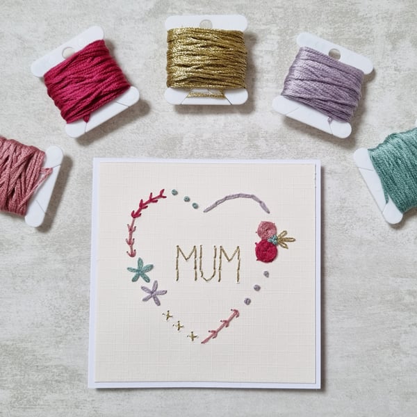  Mum Embroidered Card, Mother's Day Card, New Mum Card