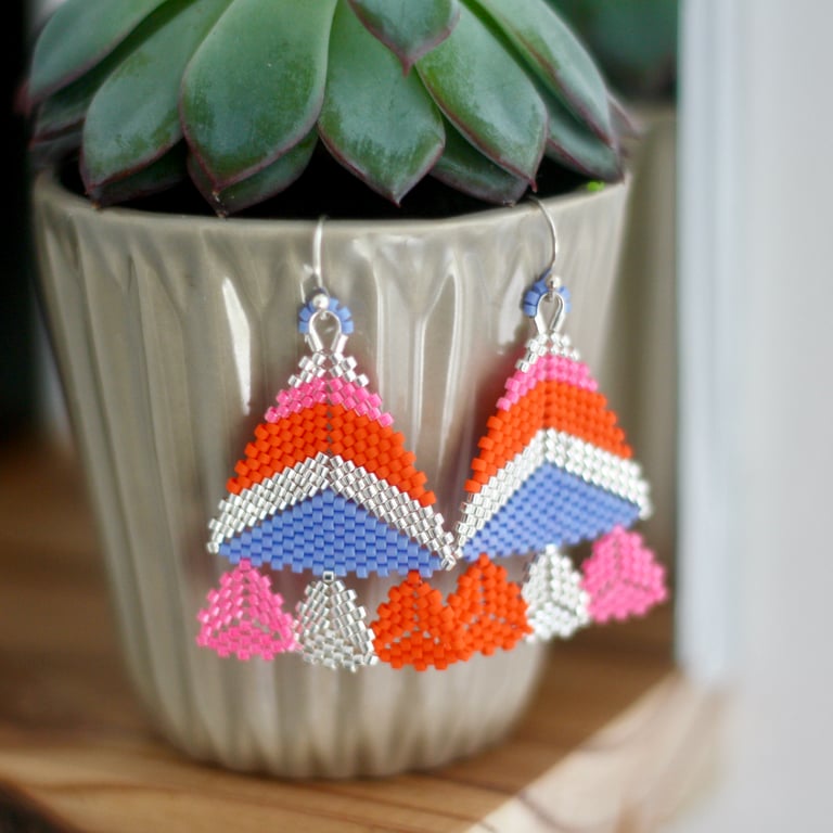 Handmade beaded earrings in summer bright colours.