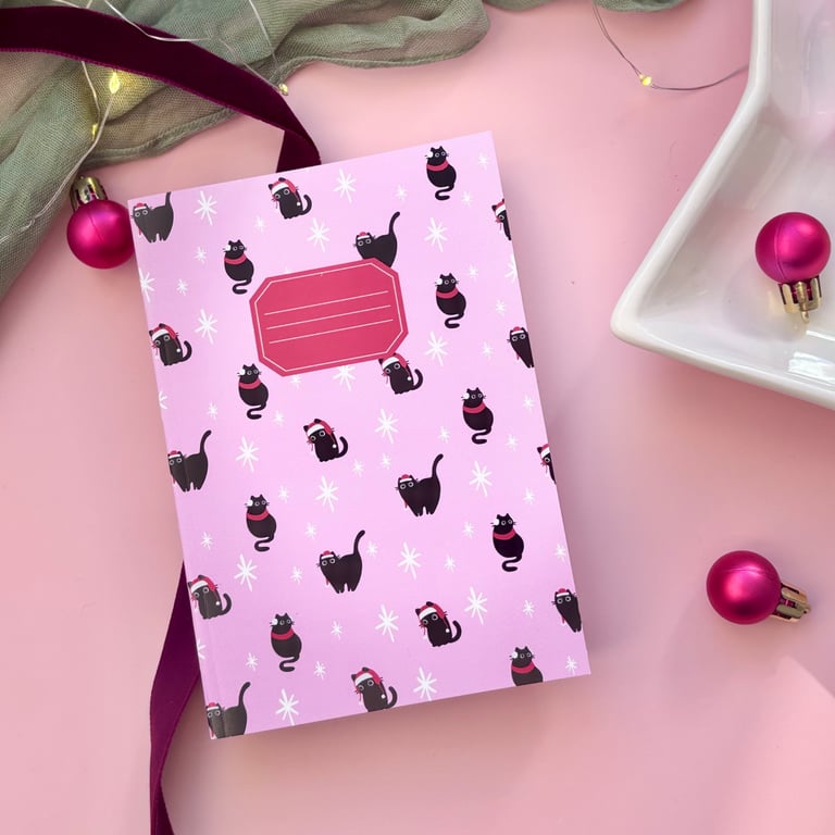 A6 Pink Christmas Cats Notebook