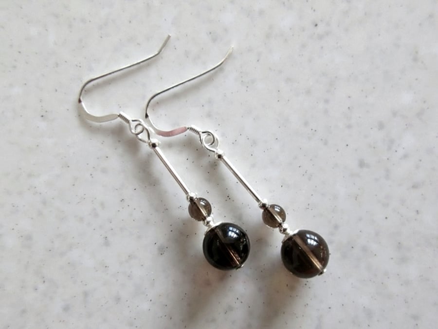Natural Brown Smokey Quartz Drop Earrings With Sterling Silver - Earthy Colour