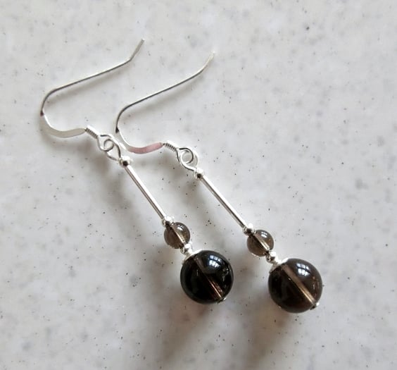 Natural Brown Smokey Quartz Drop Earrings With Sterling Silver - Earthy Colour