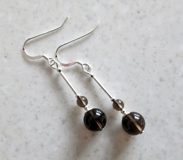 Natural Brown Smokey Quartz Drop Earrings With Sterling Silver - Earthy Colour