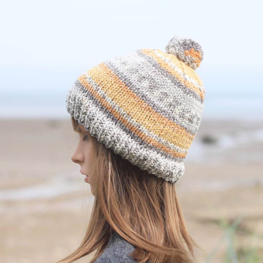 Beanie hat knitted with pom-pom,  bobble women's chunky cap, gift guide for her