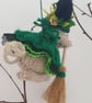 Hand Knitted Mini Witch Mouse- Emerald - Image 4