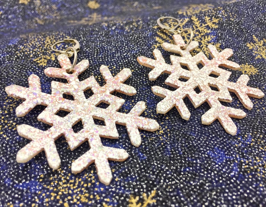 Statement Snowflake Opal marbled dangle earrings