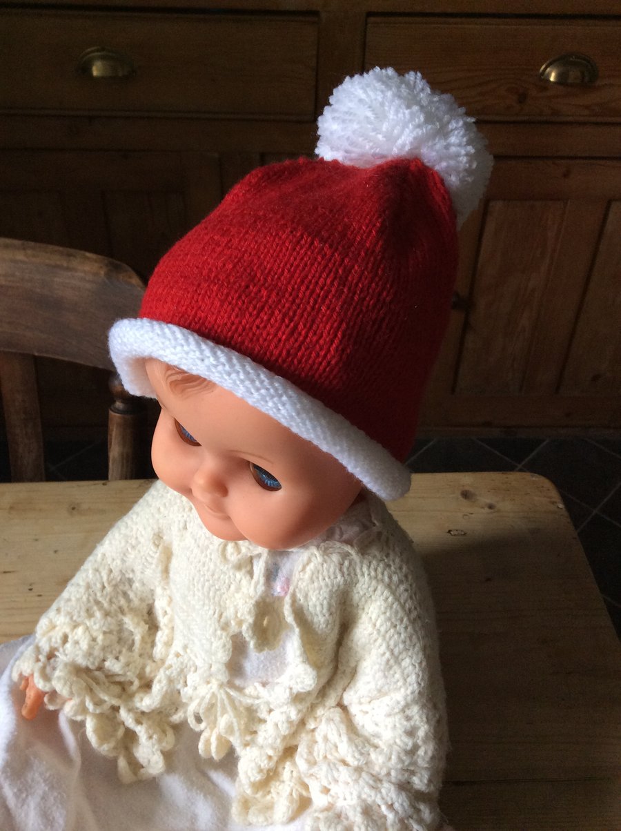 Children's hand knitted Santa hat 3-6 years