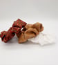 Large Christmas scrunchie set. White satin, red holly and art deco gold. 