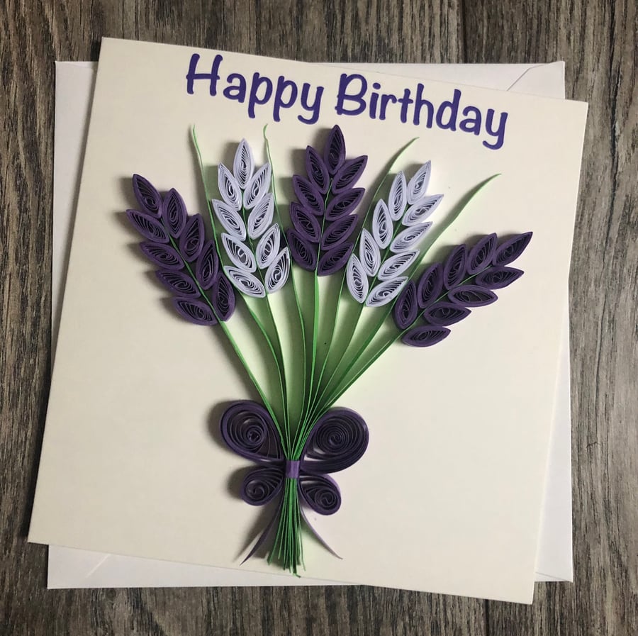 Stunning handmade quilled purple lavender card