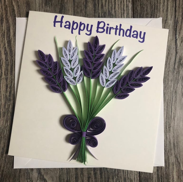Stunning handmade quilled purple lavender card