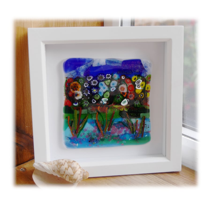 Fused Glass Garden Picture Box Framed 001