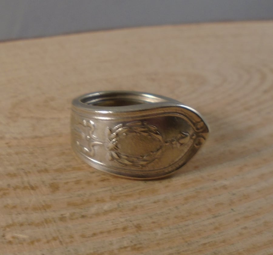 Upcycled Silver Plated Laurel Spoon Handle Ring SPR101905