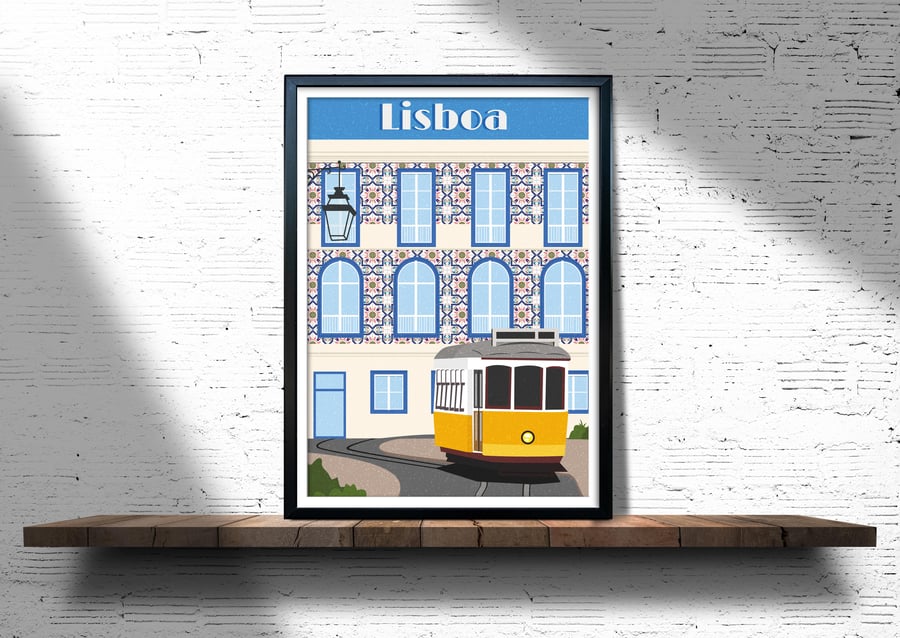 Lilsbon wall print, Lisbon retro city print, Portugal travel poster, gift