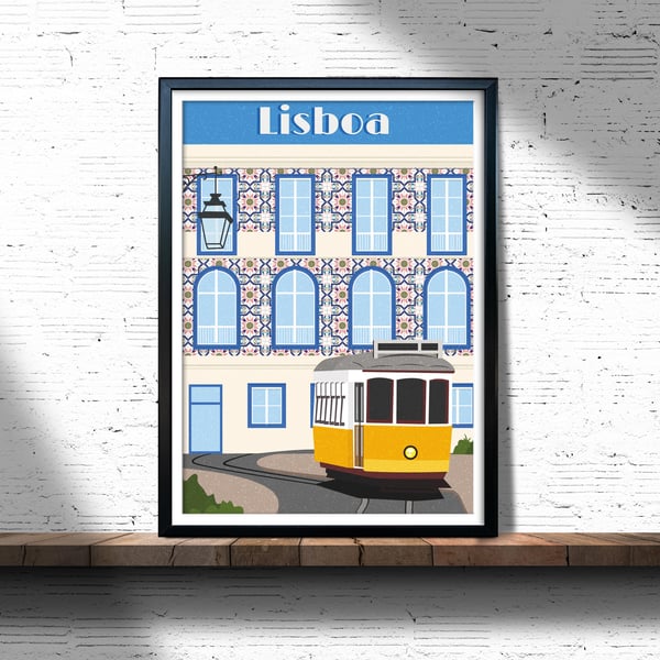 Lilsbon wall print, Lisbon retro city print, Portugal travel poster, gift