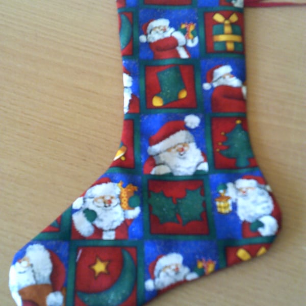 Santa and Trees in Squares 7.5 inch Christmas Stocking