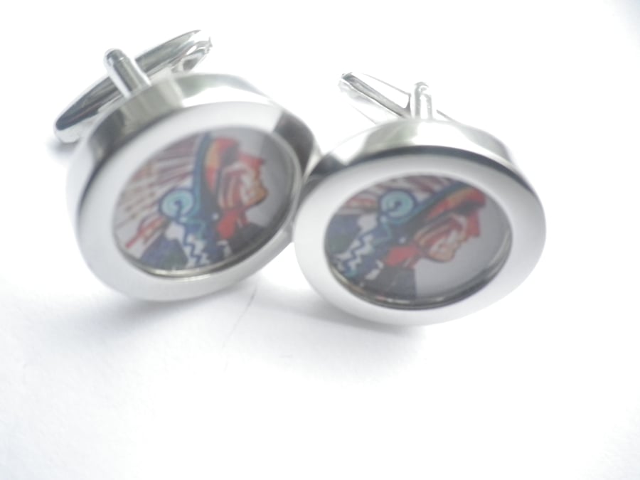 Indian Chief cufflinks, free shipping, gift wrapped, iconic image, Ref 1234