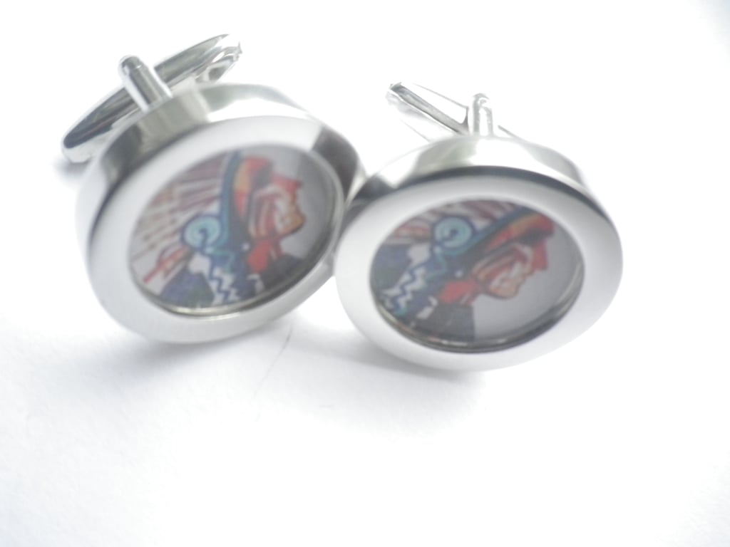 Indian Chief cufflinks, free shipping, gift wrapped, iconic image, Ref 1234