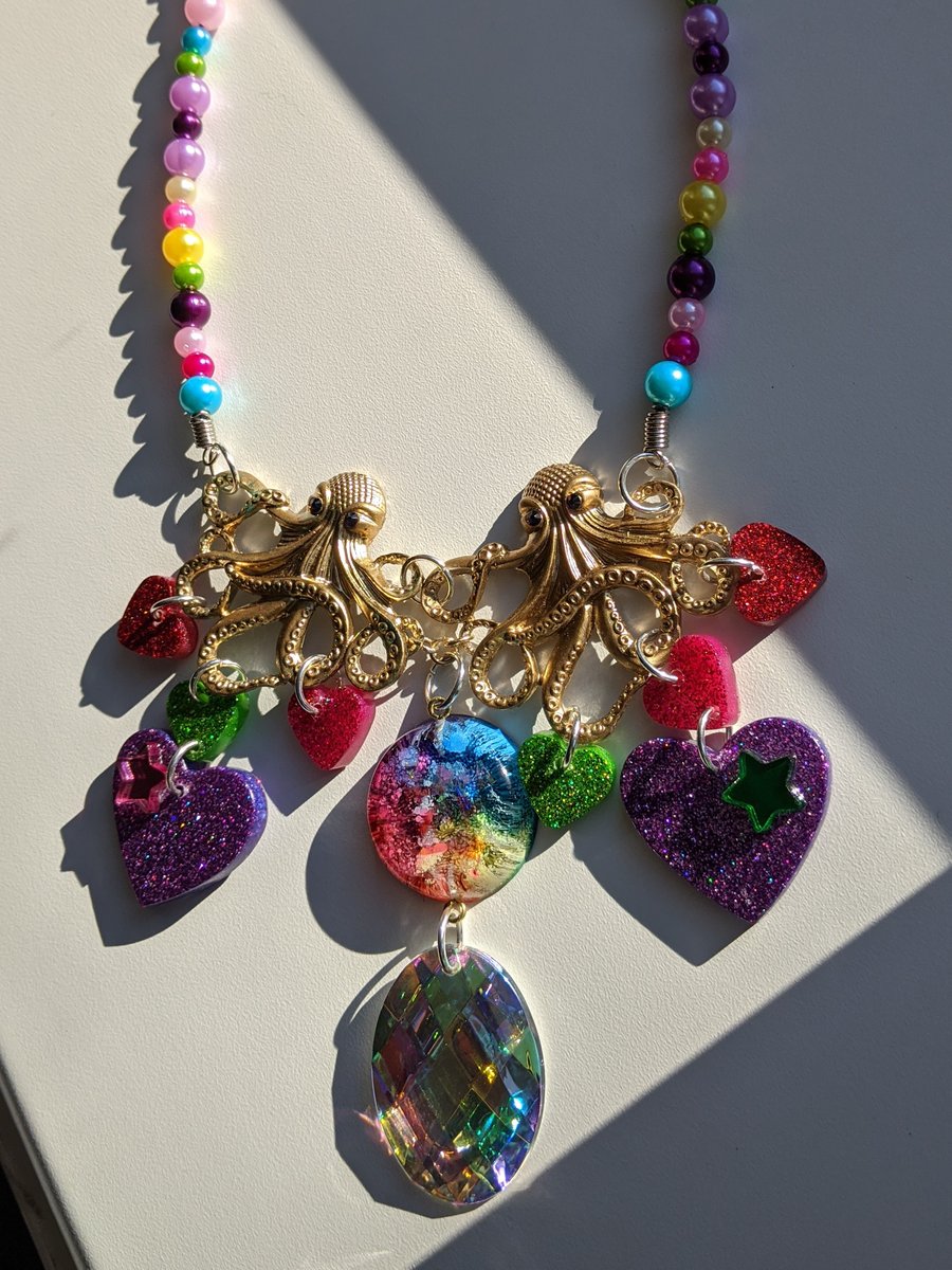 Custom octopus hearts statement necklace