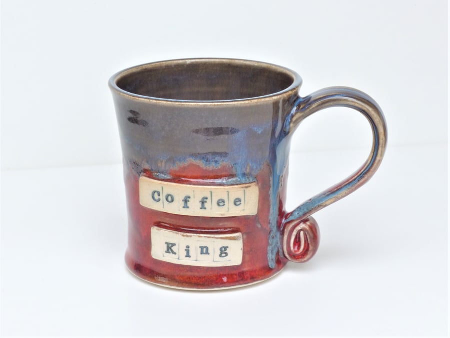 Coffee King - Personalised  Blue  Mug Cup Ceramic Pottery Stoneware