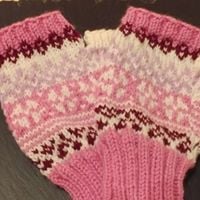 Ladies hand knit  fairisle fingerless mitts