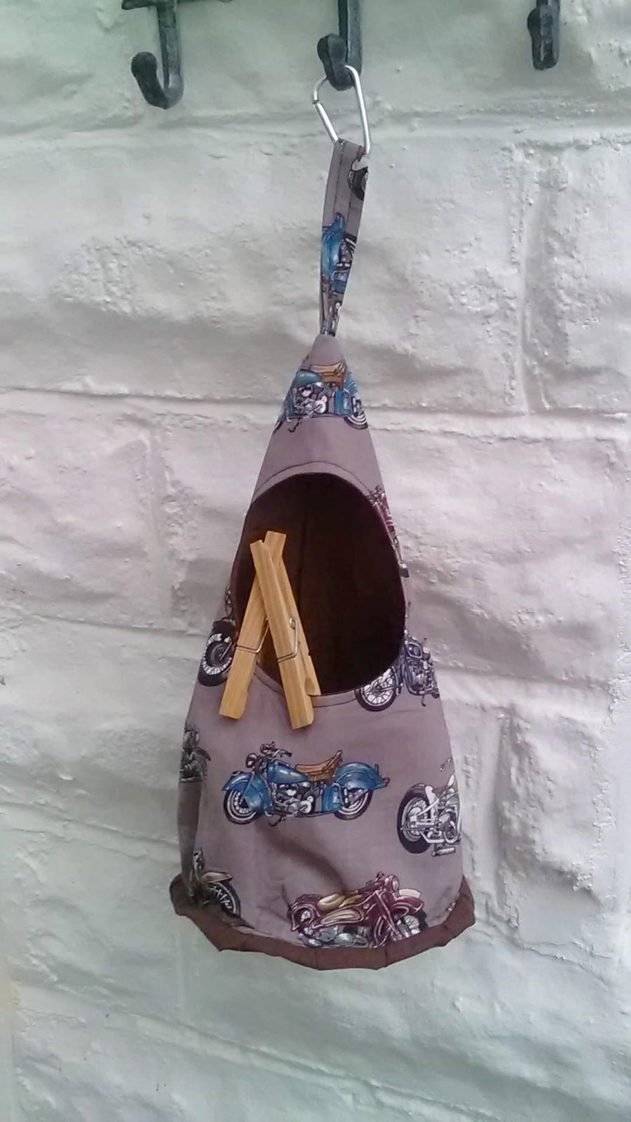 Motorbike Peg Bag Motorcycle Brown Cotton Laundry Bag