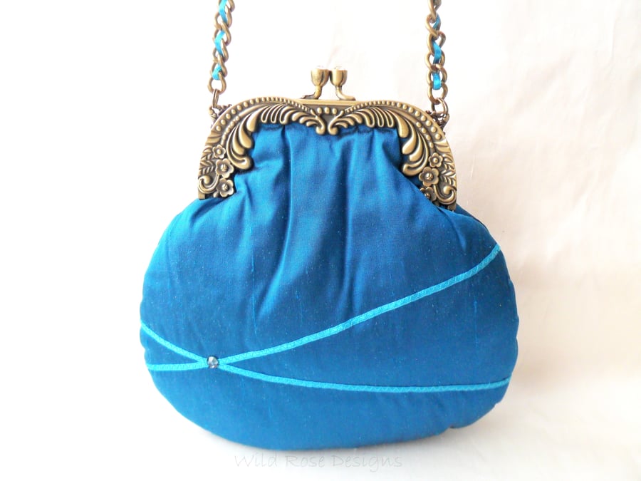  Peacock blue silk evening bag