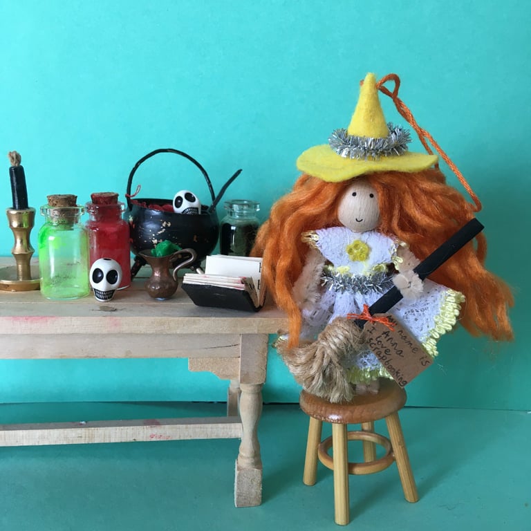 Yellow Witch Doll Hanging Decoration, Halloween Decoration