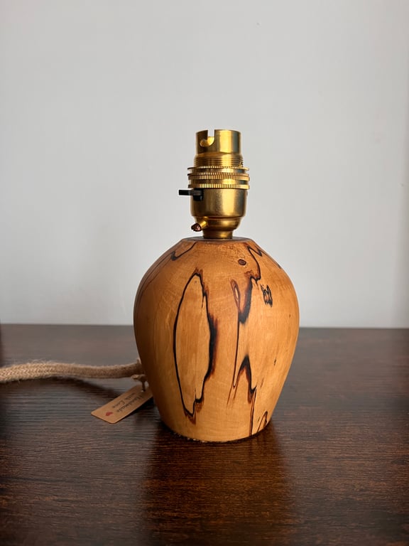Spalted Maple Table Lamp with Brass Bulb Holder – Handmade Wooden Bedside Light