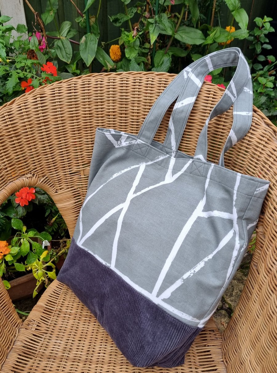 Image of Two Tone Grey Tote Bag - upcycled fabric
