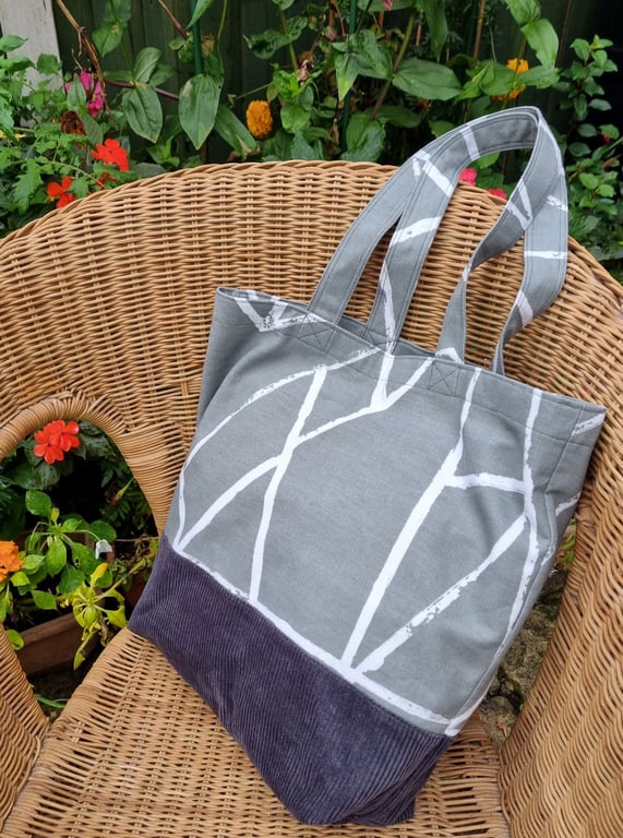 Two Tone Grey Tote Bag - upcycled fabric
