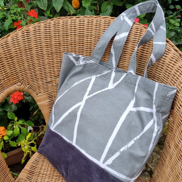 Two Tone Grey Tote Bag - upcycled fabric