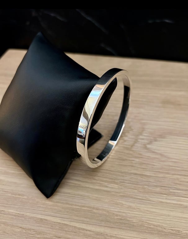 "Sustain" - Heavy Sterling Silver Bangle - Made to any size - 6.4mm x 3.2mm 