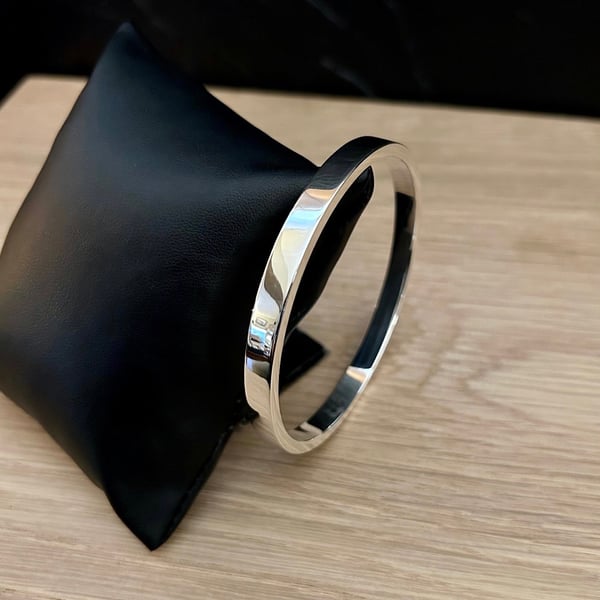 "Sustain" - Heavy Sterling Silver Bangle 48g - Made to any size - 6.4mm x 3.2mm 