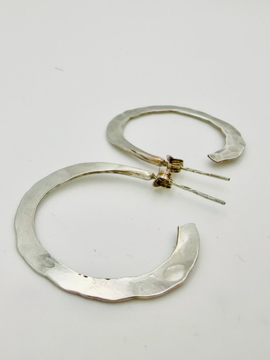 Sterling silver hammered Hoop Earrings. Handmade & Hallmarked.