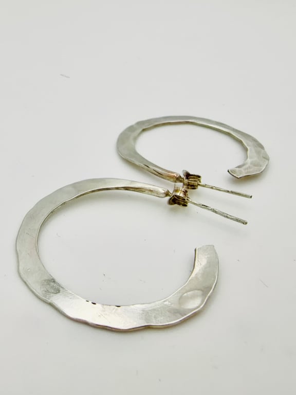 Sterling silver hammered Hoop Earrings. Handmade & Hallmarked.