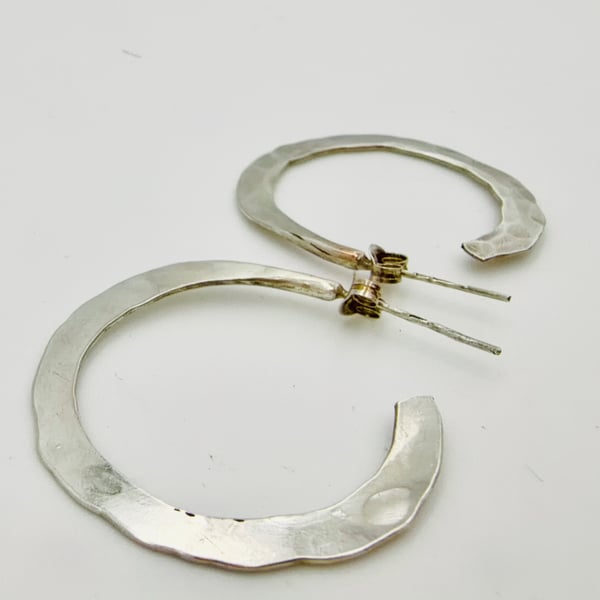 Sterling silver hammered Hoop Earrings. Handmade & Hallmarked.