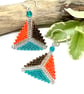 Orange, Bronze and Teal Beaded Triangle Earrings - Image 4