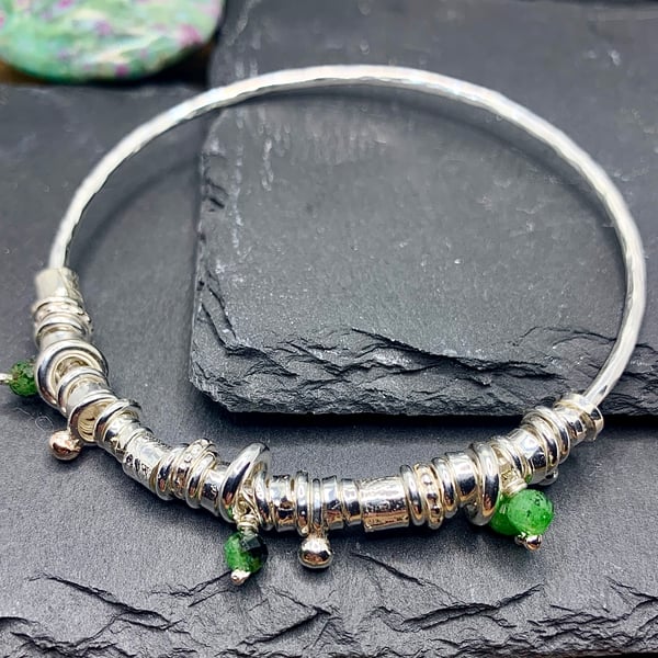 Sterling Silver Bangle & Ruby Zoisite Gem Charm Bangle