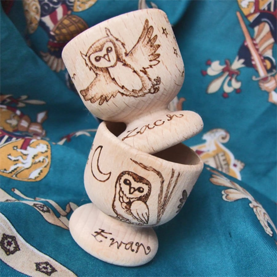 Personalised Wooden Pyrography Egg Cup Single